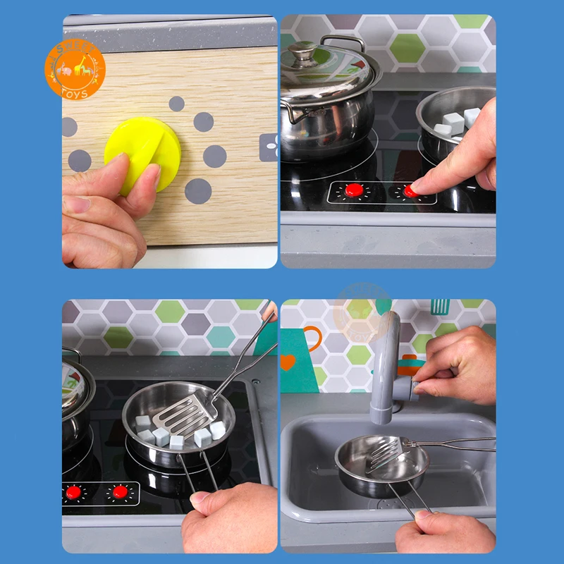 Early educational toy wooden kitchen set toy for kids pretend  play big modern simulation  kitchen toy set for boys and girls