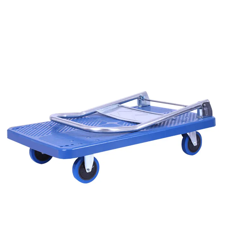 Flat plastic hand trolley 300kg capacity basic folding hand cart for warehouse goods moving