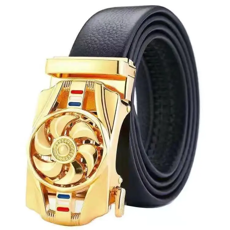 Lucky Luxury Men Belts with Rotatable Automatic Buckle PU Leather Belts for Daily