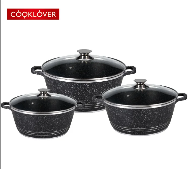 
6pcs non stick marble coating induction bottom black cookware set  (60823302918)