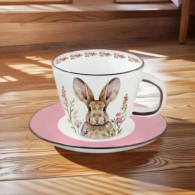 Manufacturer Custom Fine Tableware Porcelain Ceramics Plates Dinner Set Rabbit ceramic afternoon coffee cup and plate set