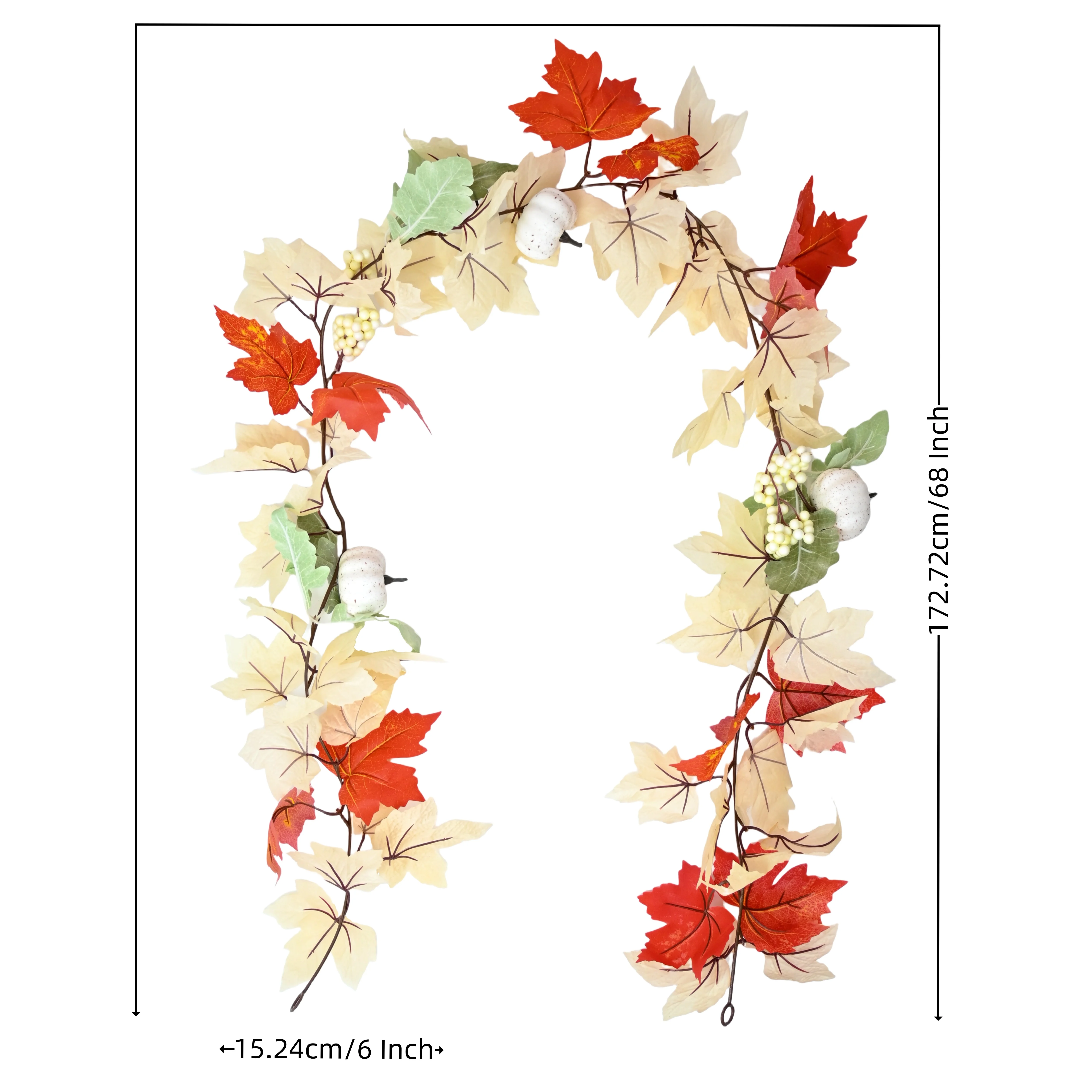 68 Inch Fall Vine Hanging Decorations Artificial Maple Leaves Vines With White Pumpkin Garland