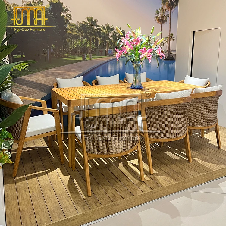 Teak Patio Furniture Family Meeting Outdoor Table And Chair Set