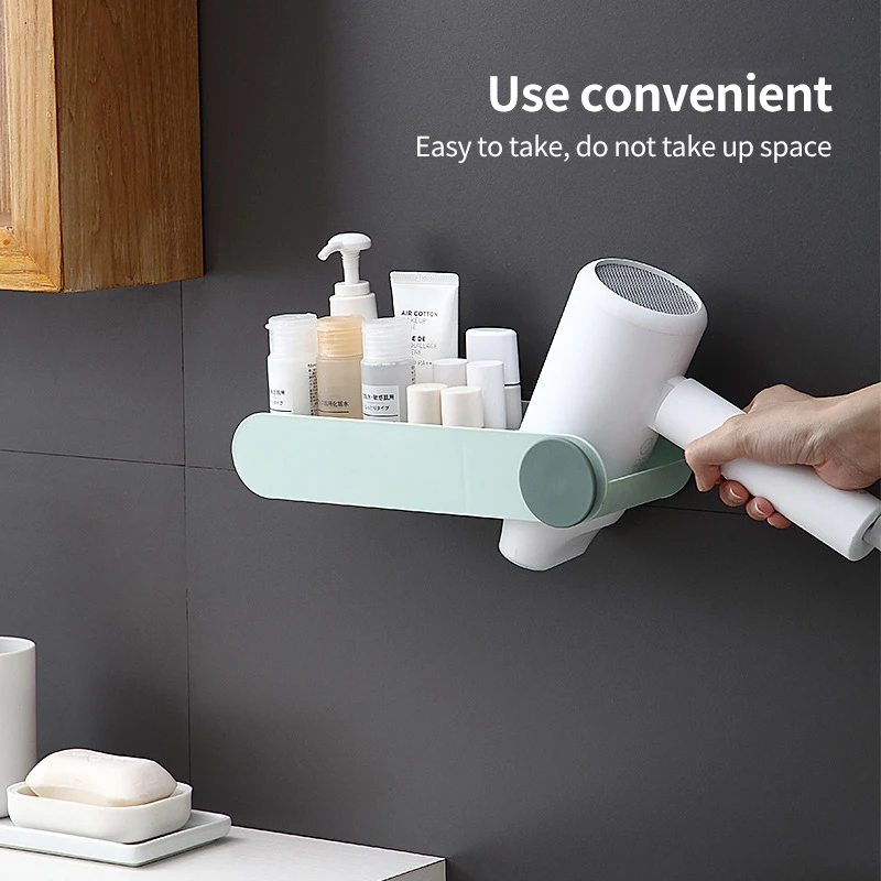 ABS Mini Plastic Bathroom Storage Shelf Wall-Mounted Hairdryer Holder Rack