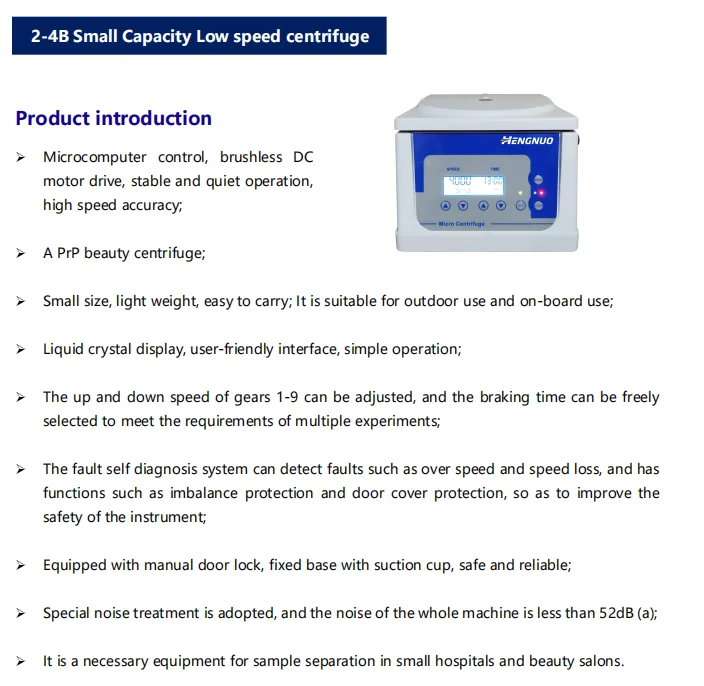 Micro low speed centrifuge with maximum capacity of 8 * 15ml / 12 * 10ml and weight of 7.5kg laboratory centrifuge
