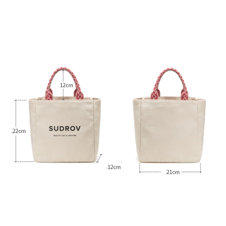 Korean Style Inside Pocket Plain Canvas Handbag Beach Shopping Tote Bag with Custom Printed Logo