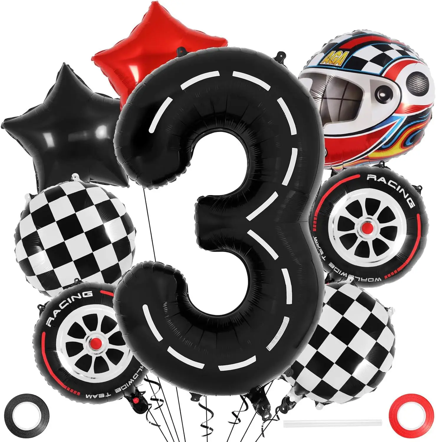New tire helmet Balloon Set 18-inch black and white checkered aluminum film balloon racing theme decoration