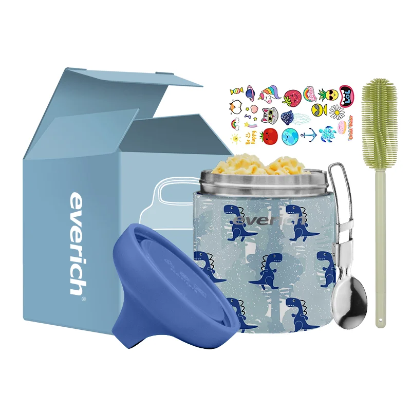 Promotional stainless Steel Vacuum Leak Proof Kids Lunch Box  with Cartoon Image with Stainless Steel Utensils Back to School