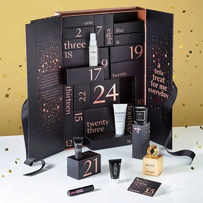 Custom 24 Drawers Xmas Empty Cardboard Paper Gift Beauty Cosmetic Packaging Countdown Christmas Advent Calendar Box