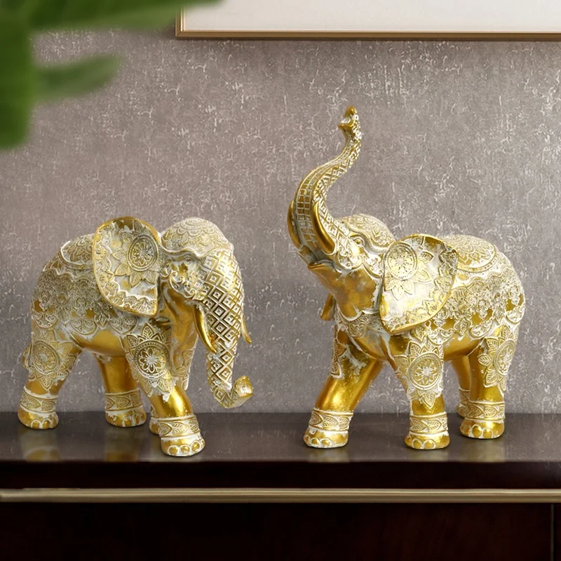 Light luxury American retro lucky elephant ornaments resin animal desk decoration animal statue folk crafts