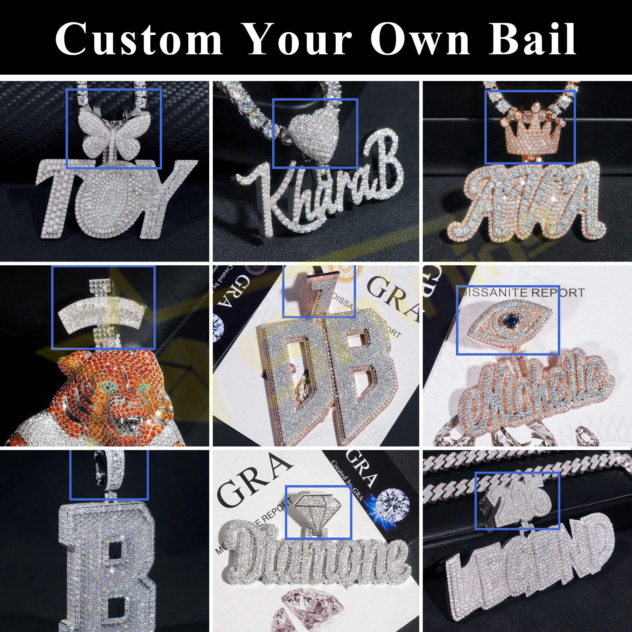 Custom Colored  Pendant 925 Sterling Silver gold plated Colorful CZ iced out White Moissanite Diamonds Pendant