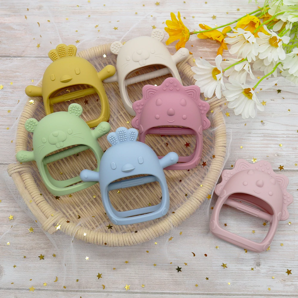 Wholesale Food Grade Chew Autism Kids Teething Animal Mittens Hand Silicone Baby Teether Gloves