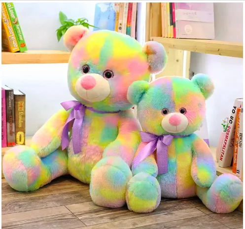 Plush colorful bear big teddy bear doll soft stuffed rainbow bear toys