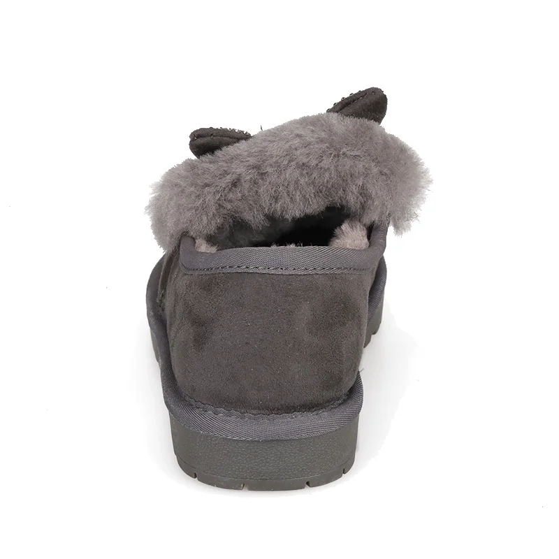 Custom cheap unisex suede upper rabbit fur soft leather sole wool winter women moccasin slippers loafer shoes