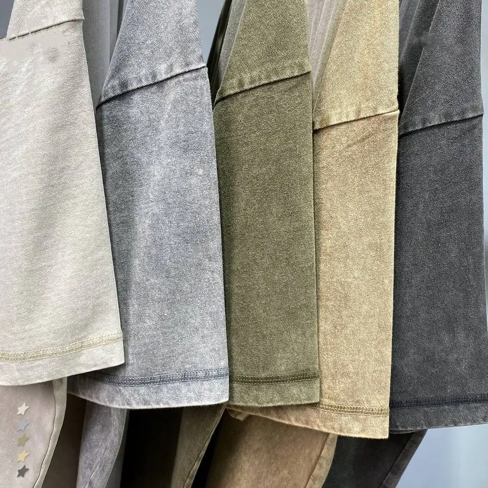 Wholesale 250g Loose Short Sleeve Blank Wash T-shirt Low Moq Custom Your Own Logo Mens Acid Wash Tshirts