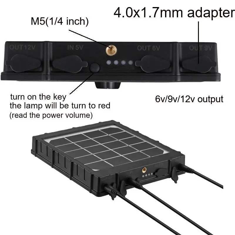 WG8000 Wildlife Trail Camera Solar Panel Build in 18650 Li Battery Output 6v  12v Solar Power Pack Charger for Spypoint Cameras