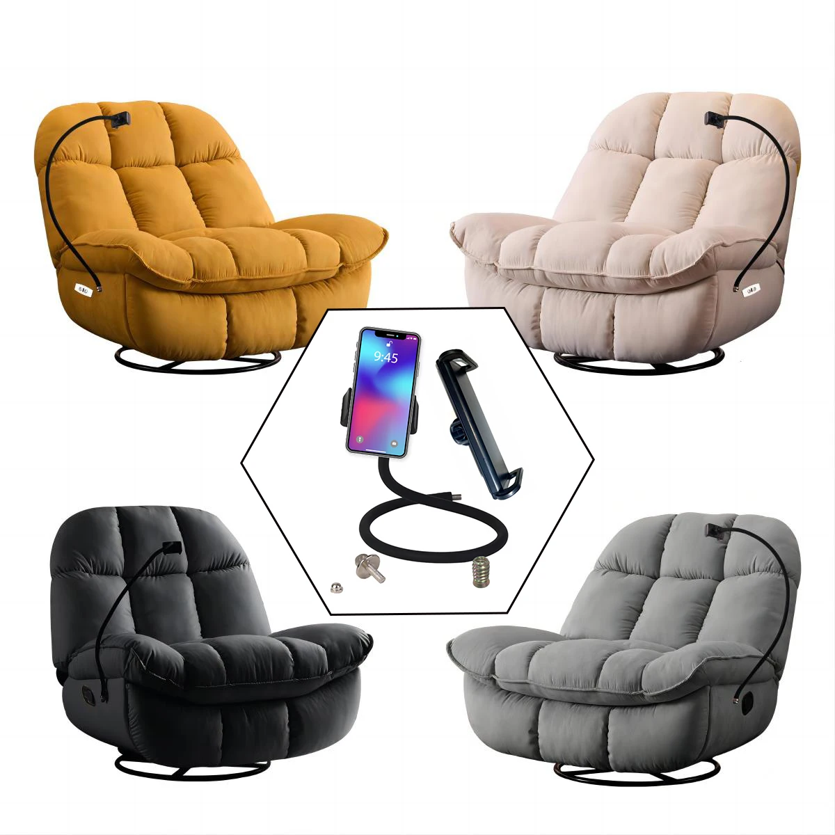 Electric Sofa Mobile Phone Holder 90cm Long Soft Silicone Wrapped Metal Supported electric rocking chair Mobile Phone Holder Rod