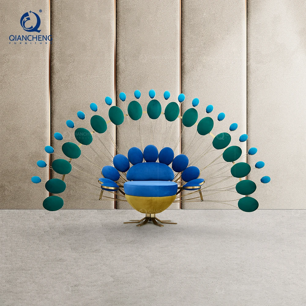 Custom china furniture design leisure Armchair the garden of beauty rose gold stainless steel Peacock throne ceremonial chair