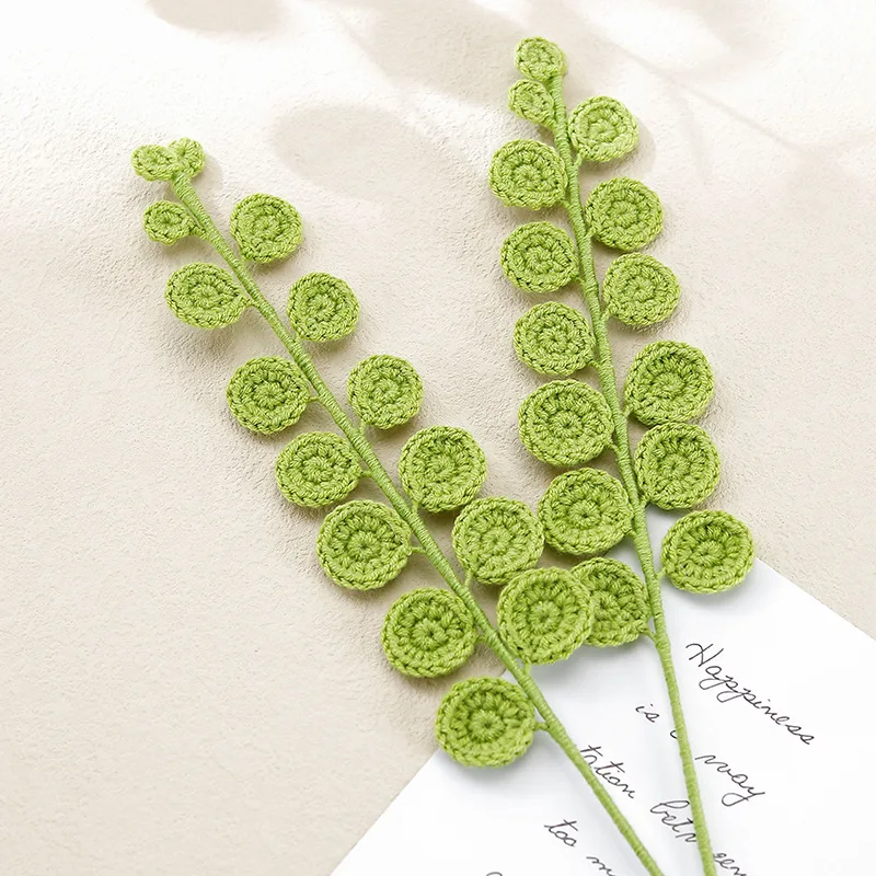 Floral Arrangement Handmade Knitted Greenery Plant Artificial Crochet Green Eucalyptus Leaves For Home Decoration