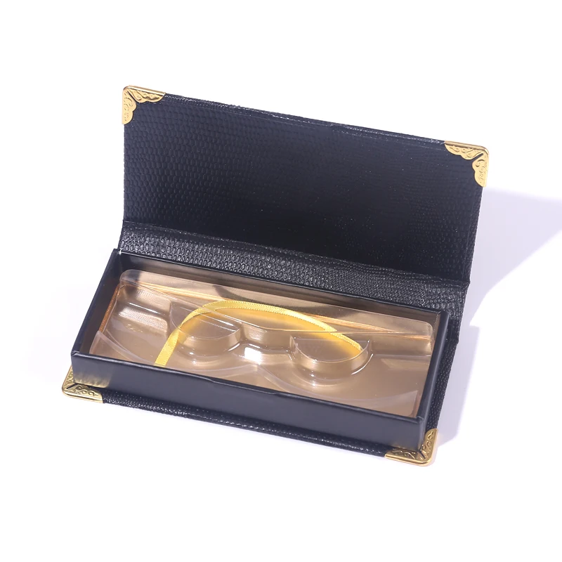 False eyelash with custom packaging box and gold , portable eyelash packaging box black