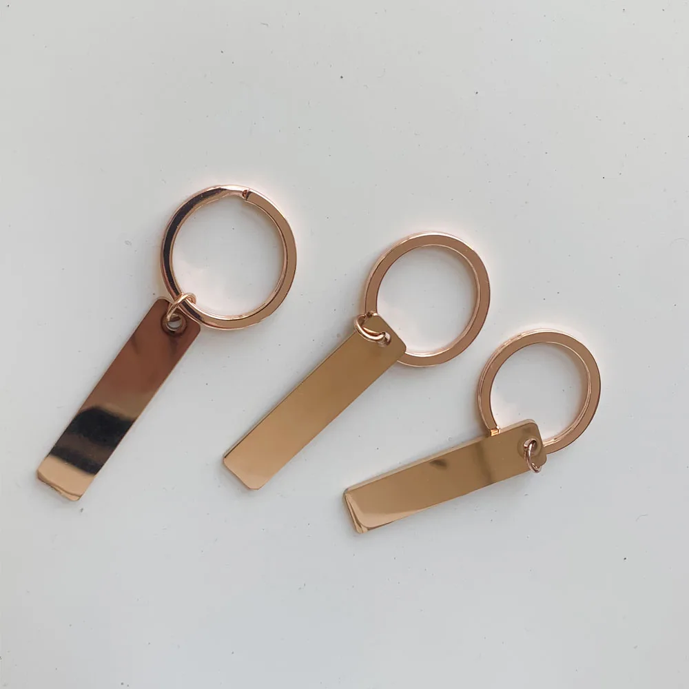 Stainless Steel Strip Bar Metal Keychain Rose Gold Mirror Polish Metal Tag Keychain for Laser engraving DIY