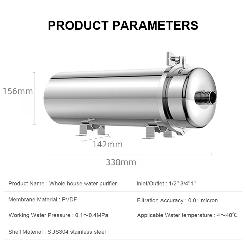 Large Flow 1000-10000 L/H Whole House Water Treatment System Pvdf Washable Uf Membrane 304 Stainless Steel Water Filter System