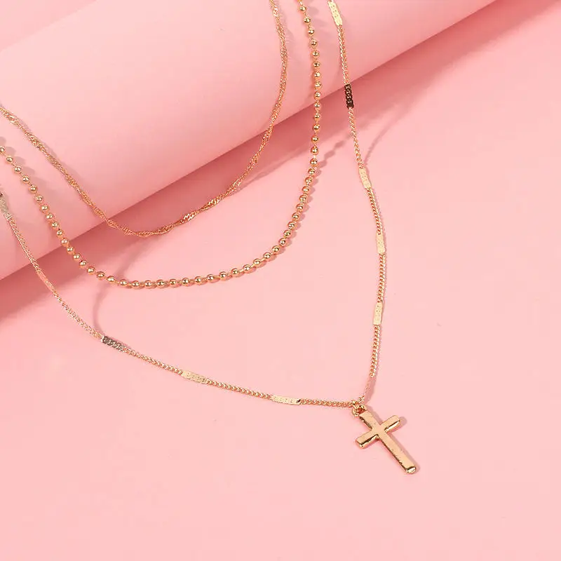 Customized Hot Selling 3 Layer Cross Alloy Individual Package Locket Jewelry Women Sexy Necklace