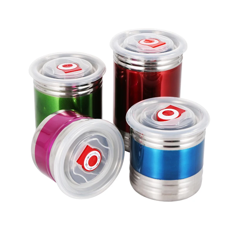 Wholesale Color Seal Pot Set Metal Stainless Steel Airtight Coffee Canister Tea Candy Storage Tank