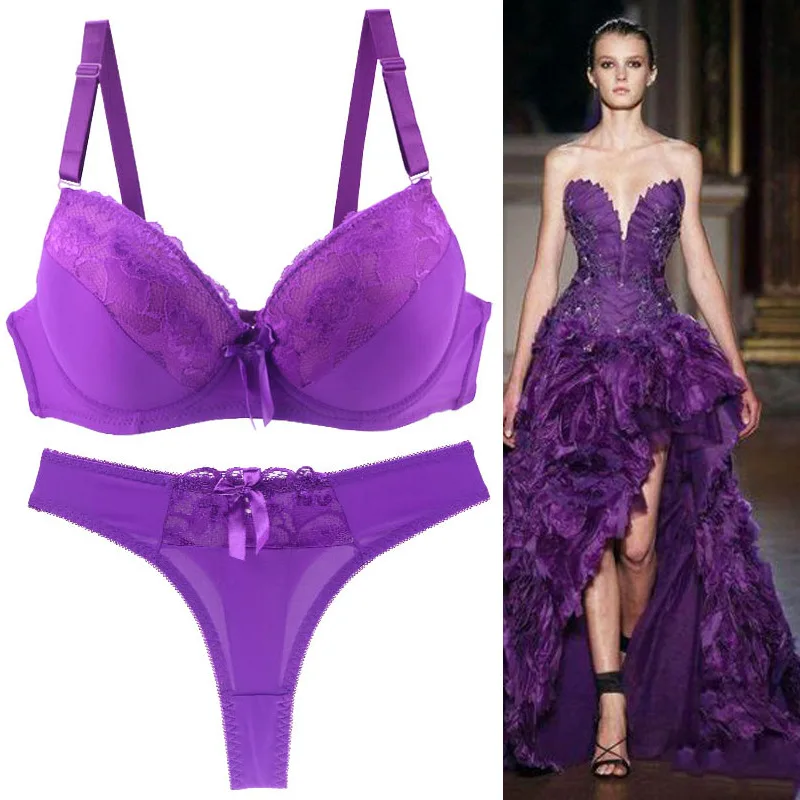 Hot Sale Plus Size Lace Bra & Thong Set Full Cup Padded Underwire Underwear for Women Includes Plus Size Padded Bra and Thongs