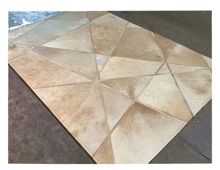Ins Leather Fur Rugs Hand-made Cowhide Patchwork Carpets and Rugs with Hair On Customizable Modern Art Soft Unique Luxury
