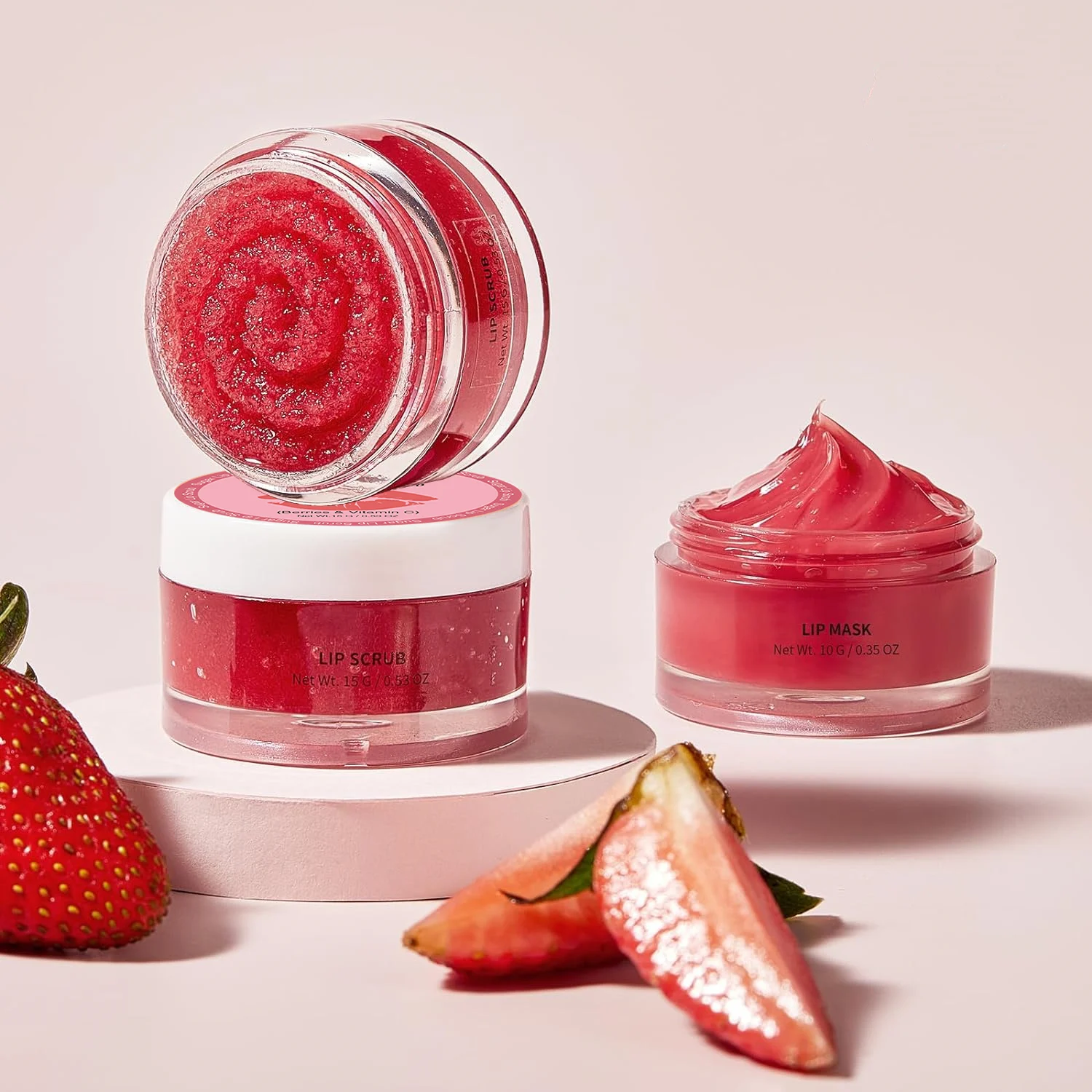 Private Label Lip Care Kit Strawberry Lip Treatment Sleeping Mask & Exfoliator Scrub for Dry Chapped Cracked Peel Lips Repair