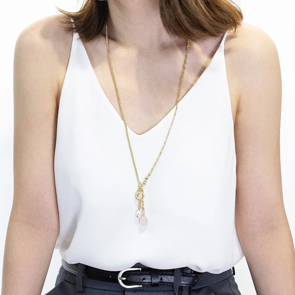 Simple and versatile long pendant single-layer necklace temperament retro palace mixed pendant lasso necklace jewelry female