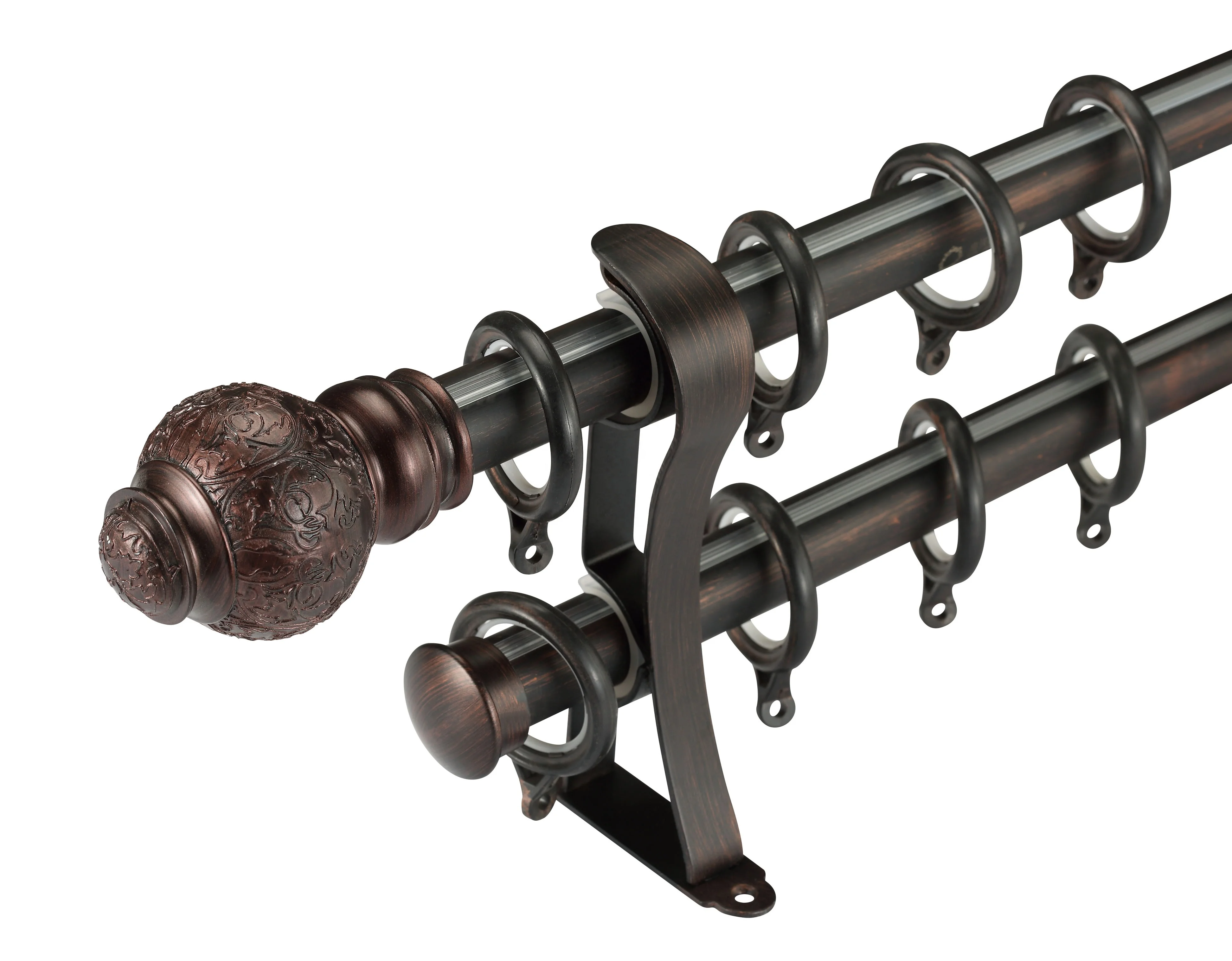 KEEWO Wood Double Support curtain pole double Curtain Rods Sets