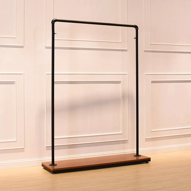 Iron Pipe Display Stand Racks For Clothing With One Wood Shelf Clothes Rack Hanger With Wheels