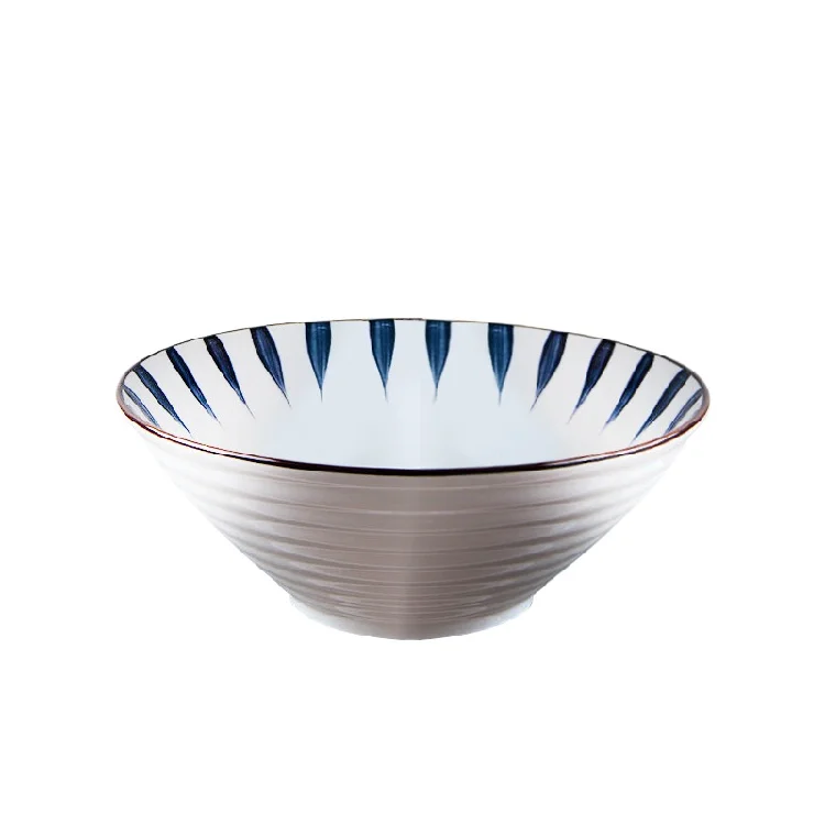 Japanese Style Ceramic Dinnerware Bowl and Noodle Bowl  8Inch Restaurant Plate with Underglaze Color Kitchen Utensils Sets