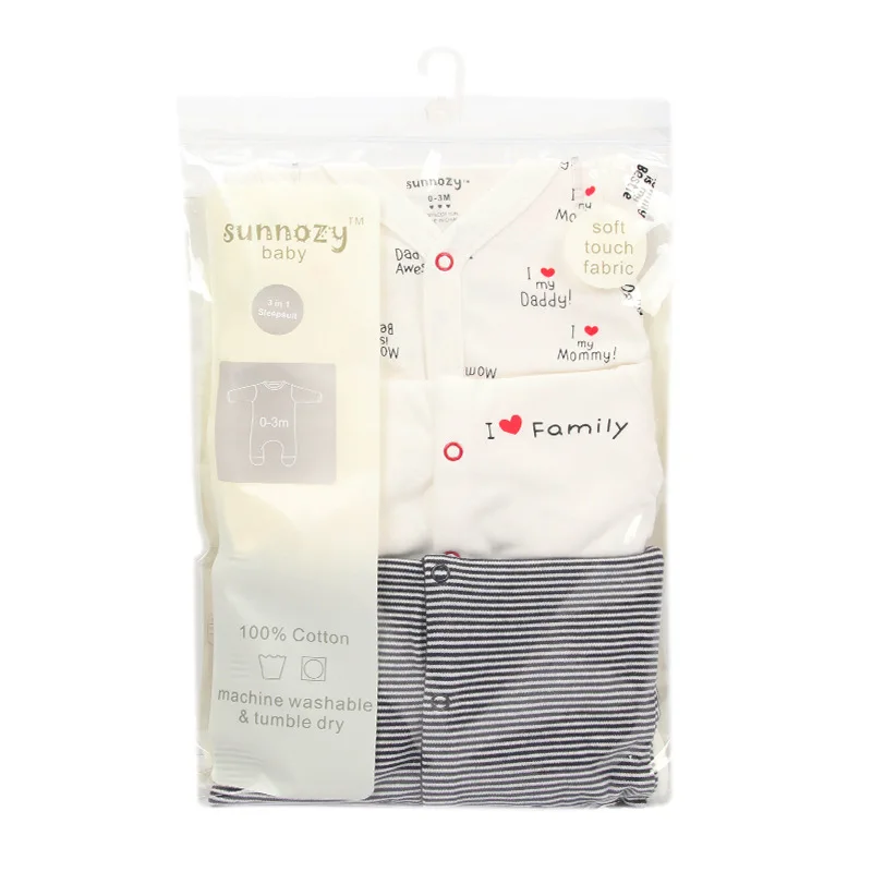 sunnozy  Wholesale infant and toddler cotton soft long sleeve Jumpsuit printing knitted 3 pcs set baby  Outfits Clothes