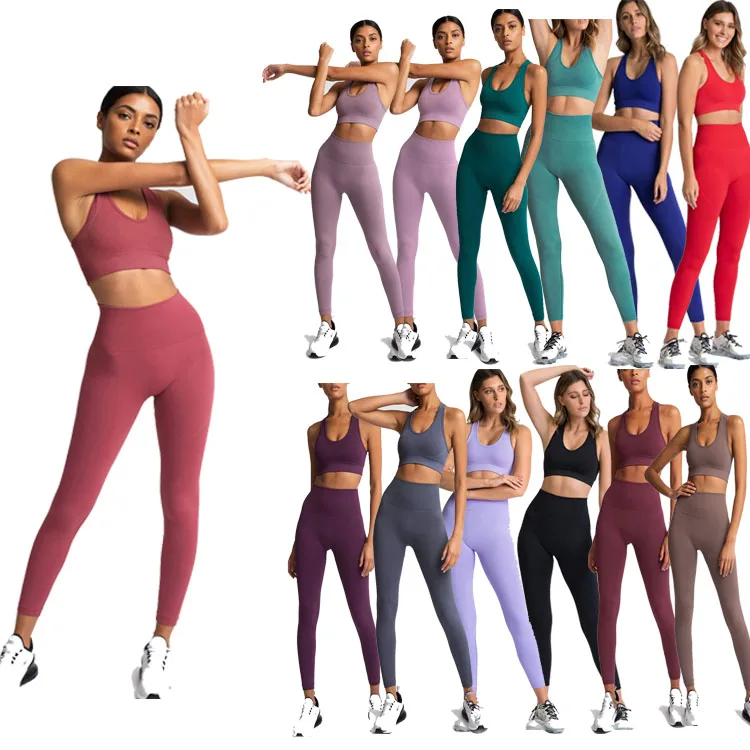 Лидер продаж Amazon, комплекты леггинсов для йоги, фитнеса, женская фирменная марка оптом