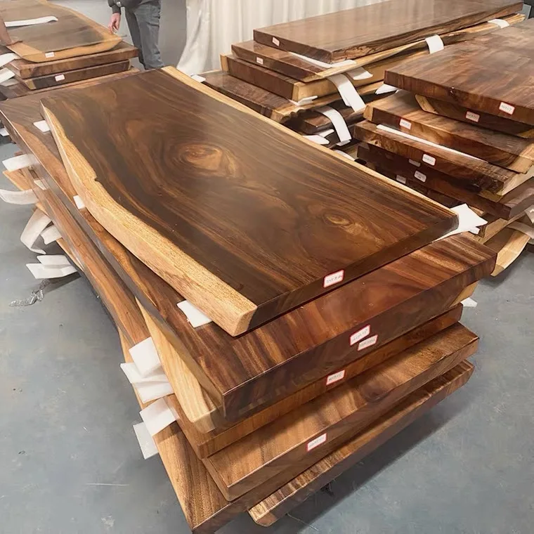 South America  natural shape table top live  wood slab dining table