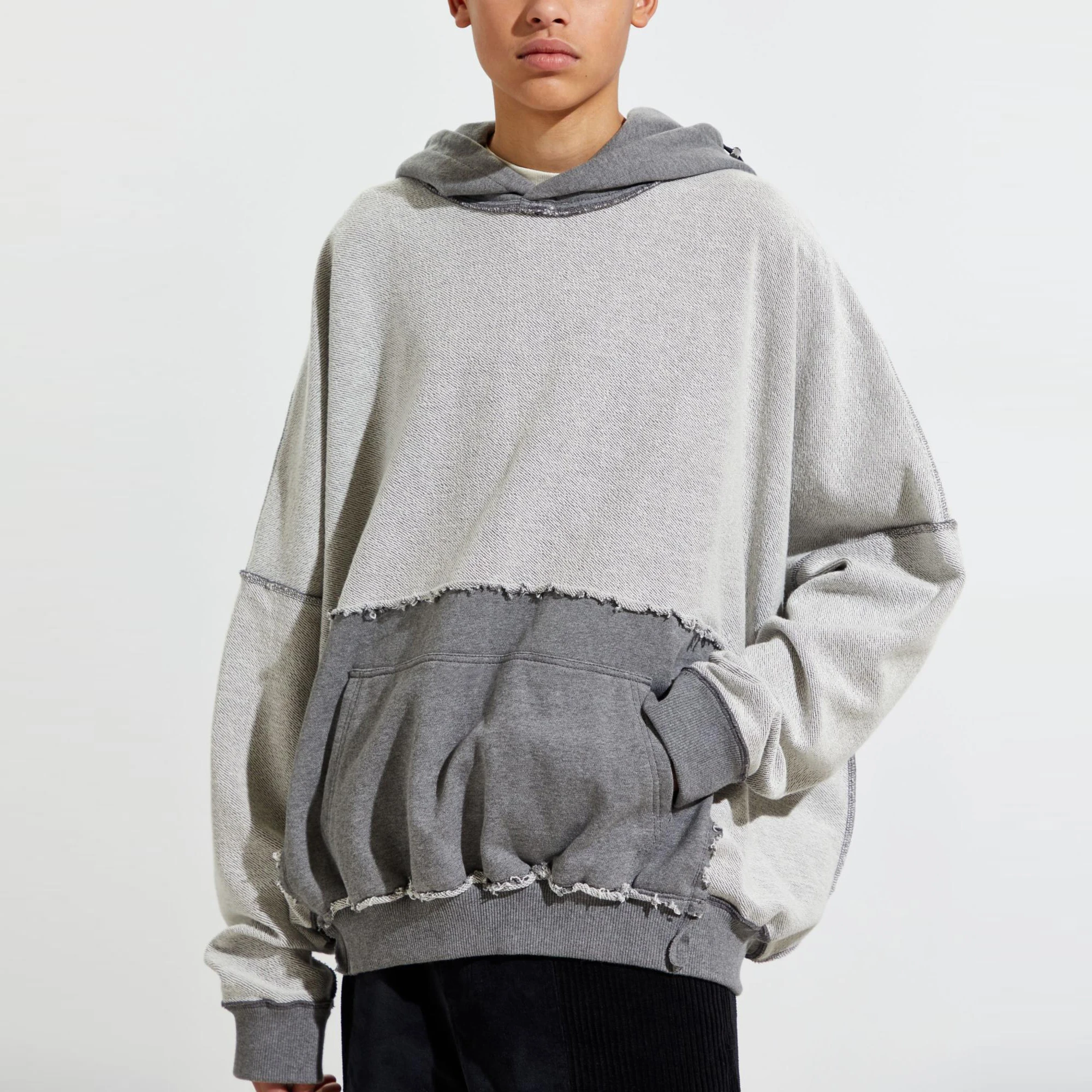 Streetwear fashion mens premium heavy cotton reversse stitch inside out hoodies sweatshirt hip hop pullover hoodies