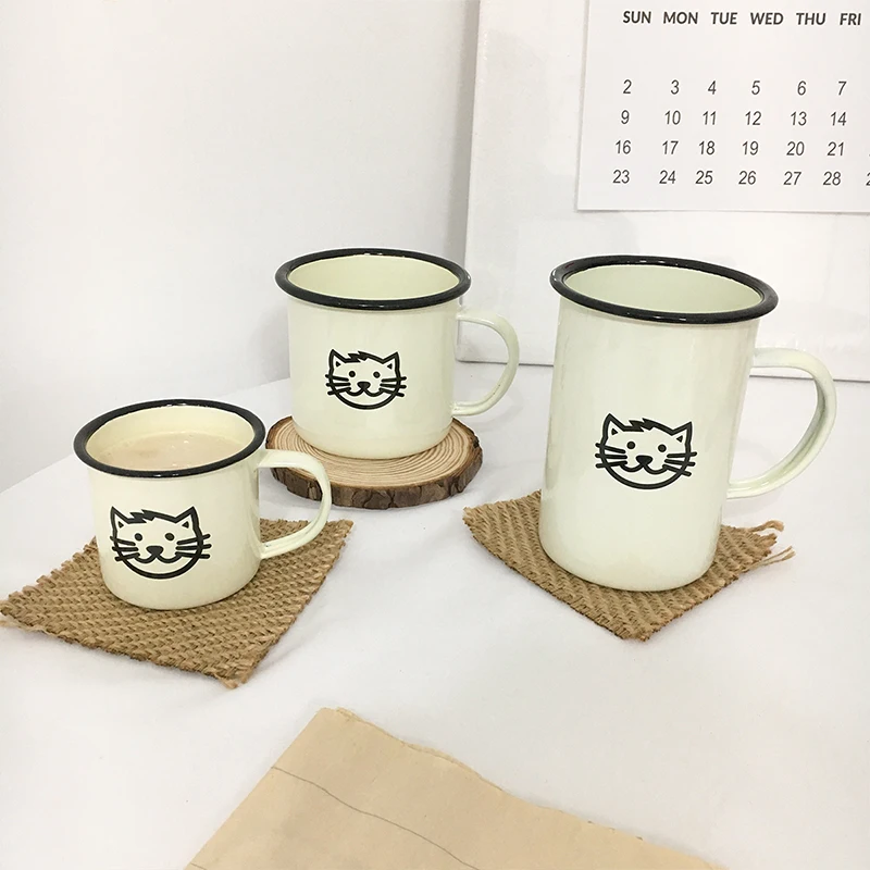 Gift kid emamel mug cat design custom enamel mug family children travel mug coffee cups