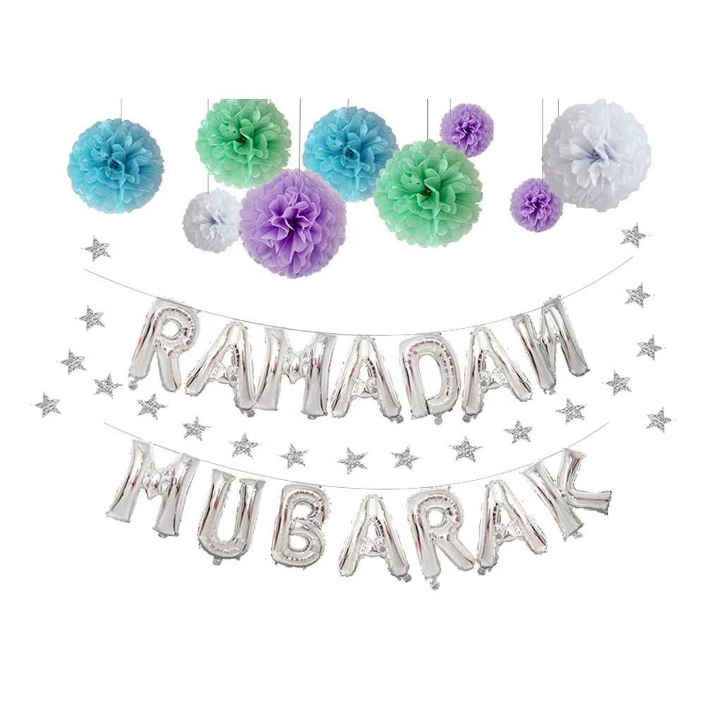Decorations Eid Mubarak Letter Shape Inflatable Foil Balloon Set Golden Ramadan Mubarak Banner