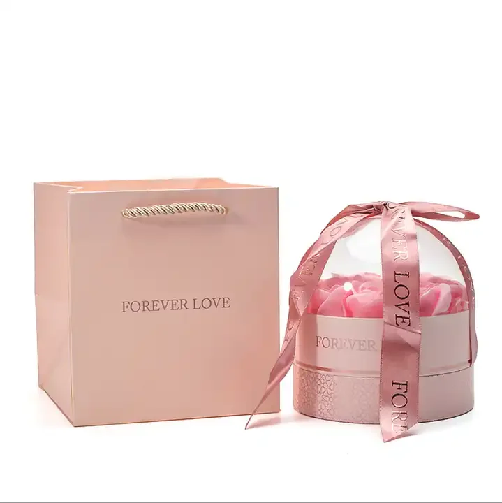 Hot Sale Round Shape Soap Flower Jewelry Box Earrings necklace Jewelry Box With Ribbon