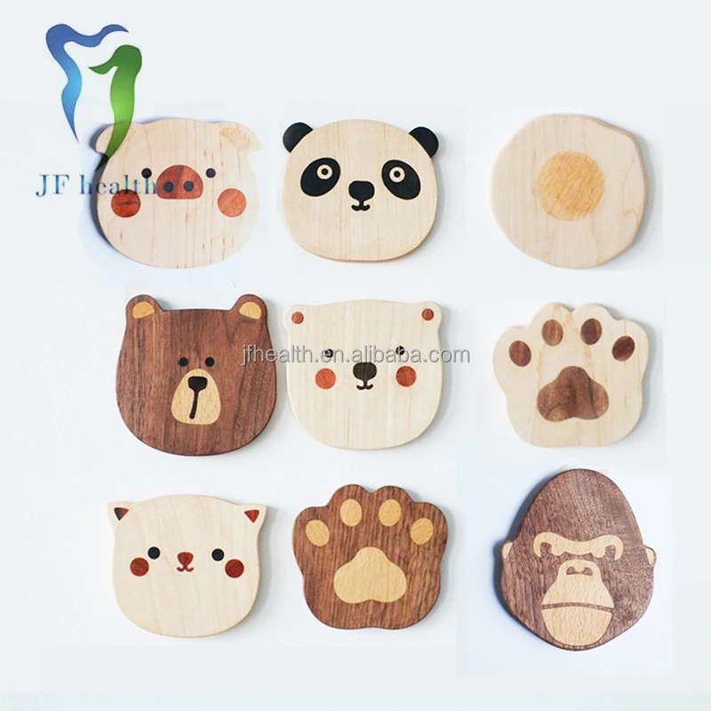 Walnut coaster cup holder cartoon bear carved inlaid wooden mat tray decorative plate mat