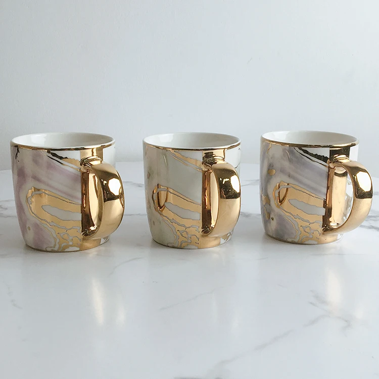 Nordic ceramic coffee mug gold handle ceramic cup custom logo