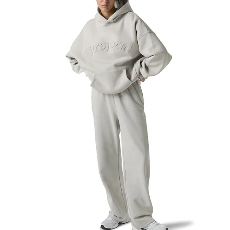 Custom sweatsuits for women sets 2 piece sweatsuit set emboss hoodie set women tracksuits