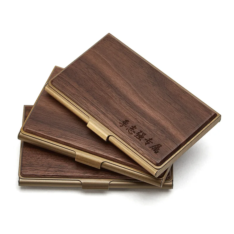 ECO Friendly 2022 Newest Natural Wood Magnetic Aluminum Rfid Credit Pocket Wallet Metal Wooden Business Card Holder Case