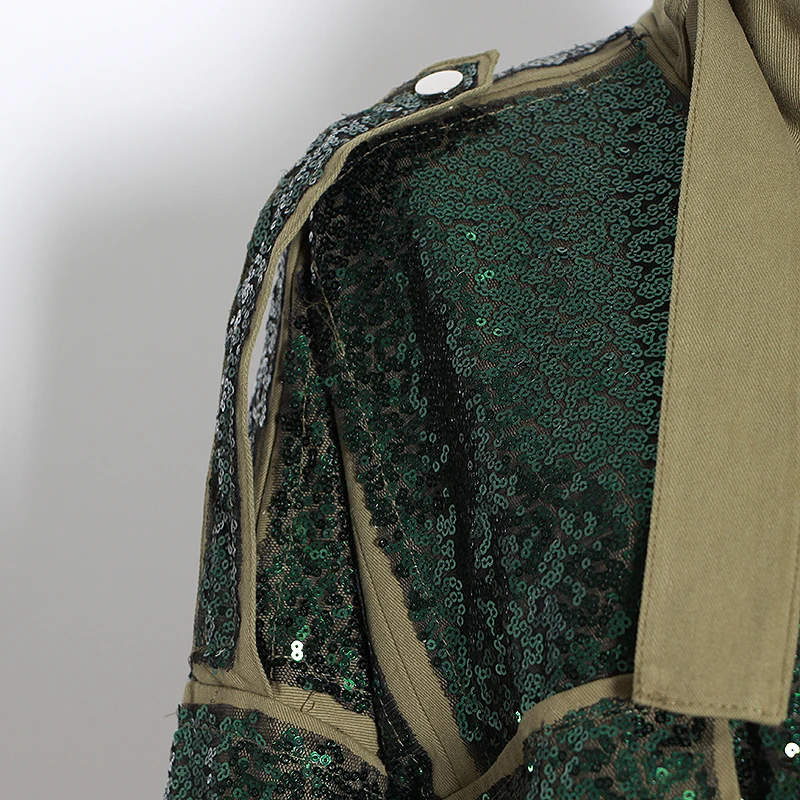 CHICEVER Patchwork Sequin Jackets For Women Turtleneck Long Sleeve Drawstring Coats Autumn Fashion Clothes 2020