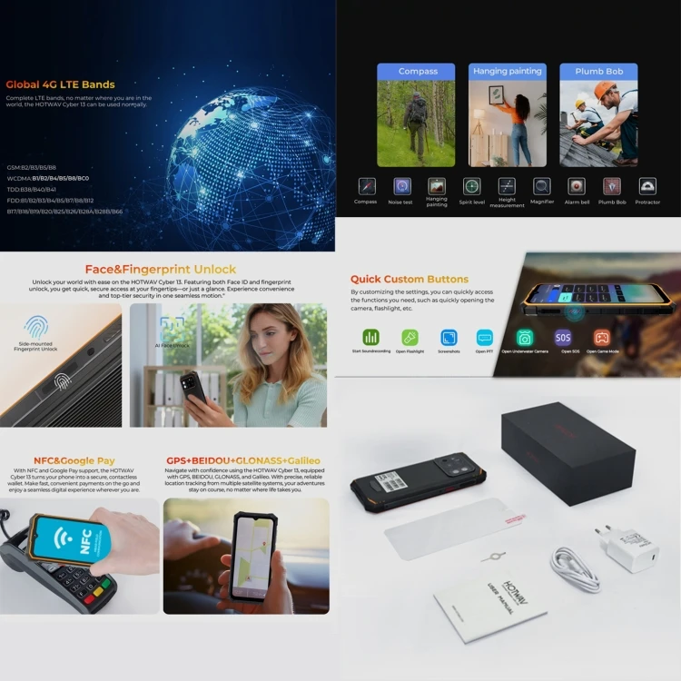 Оптовая продажа недорогой смартфон HOTWAV CYBER 13 прочный 8 ГБ + 128 10800 мАч 6 дюймов Android 14 NFC OTG мобильный