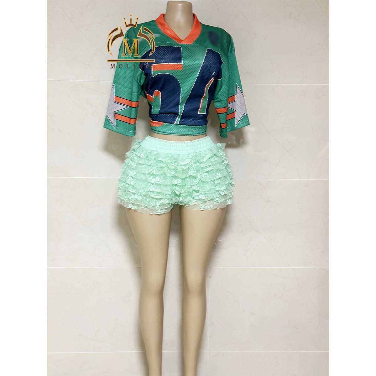 Spring Summer  Women Cute Outfits Print Mesh Jersey Shirt Mini Skirt 2 Piece Sets Girls Y2K Casual Two Piece Clothing Set Women
