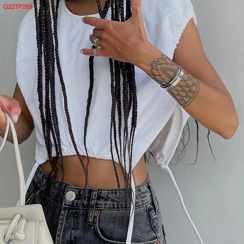 Bomblook Q22TP269 New Fashion Tops Solid Color O Neck 2022 Summer Women Crop Top Shirt